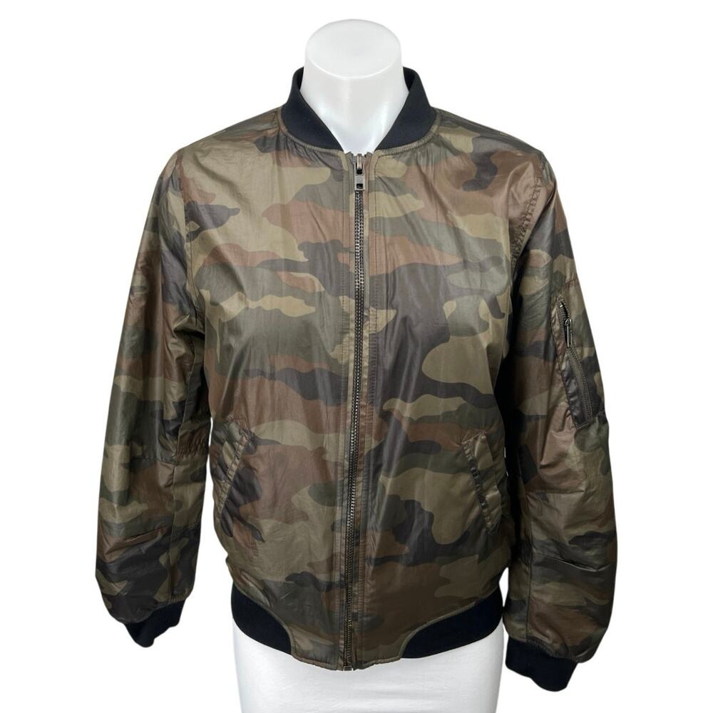RD Style Women's Multicolor Camo Camouflage Fleece Zip Up Bomber Jacket Size S